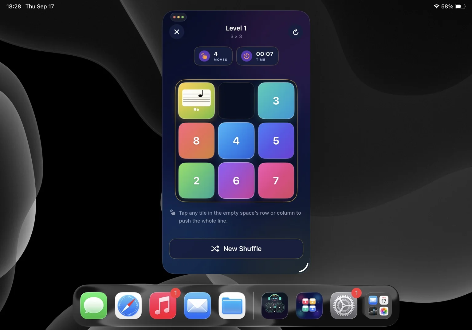 PuzzleFold dark presentation with active note