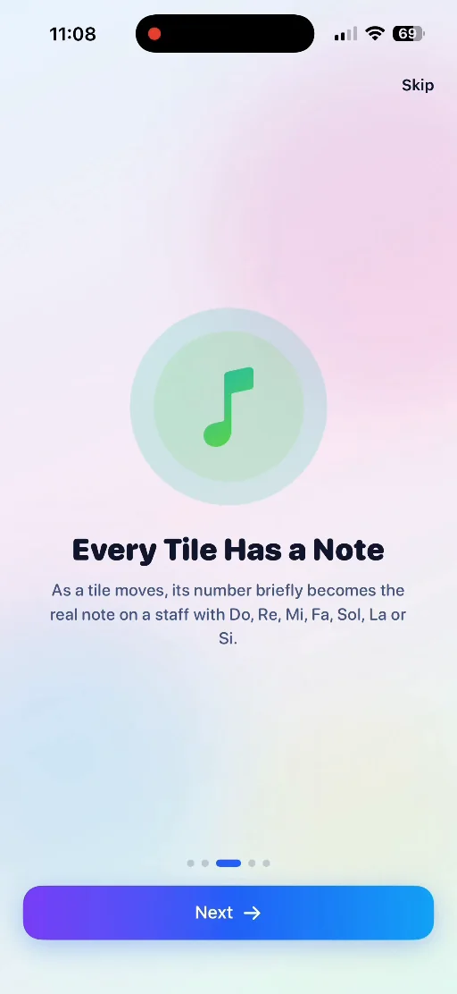 PuzzleFold onboarding explaining every tile has a note